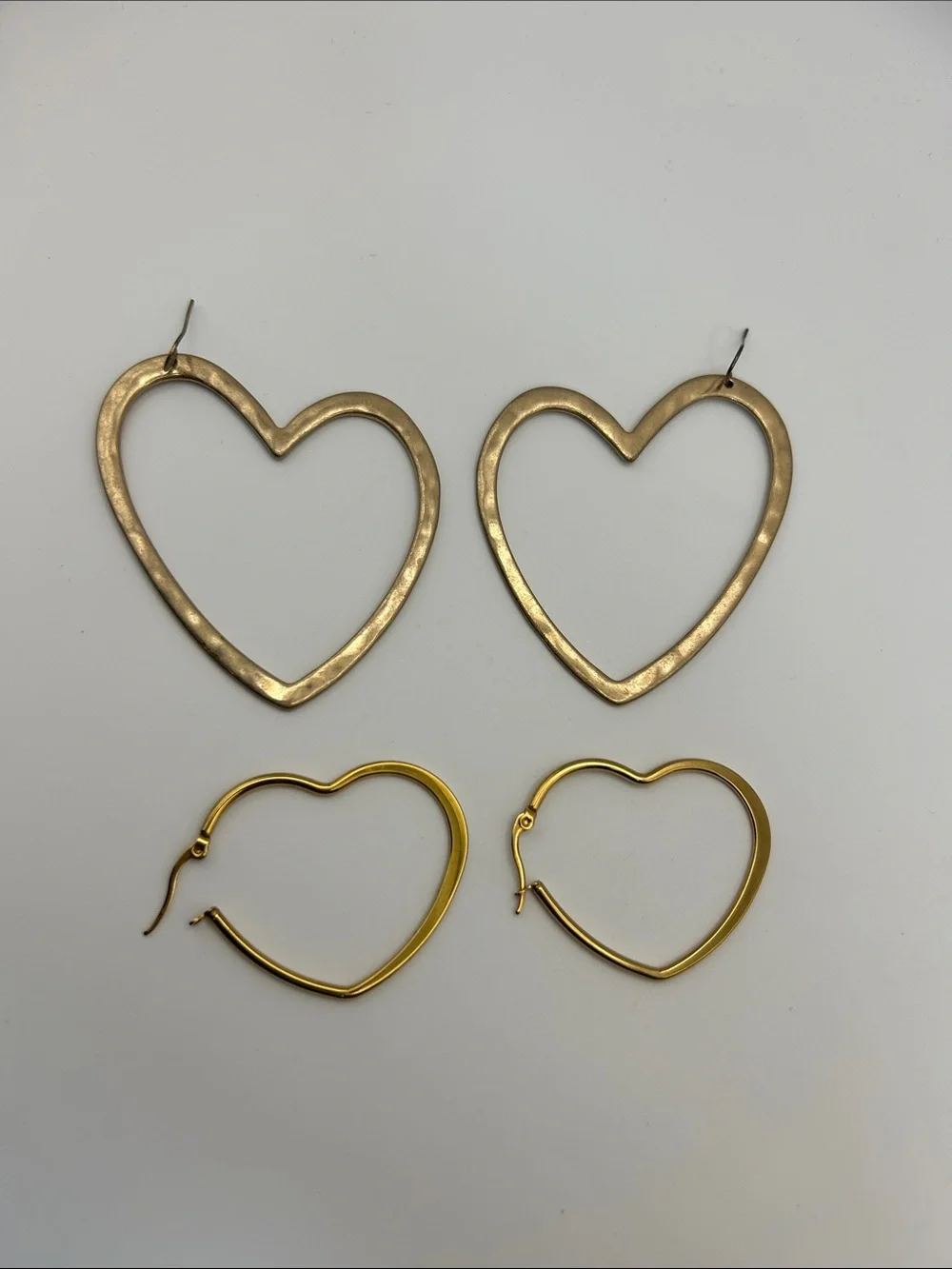Gold-tone Heart Hoop Earrings 2 Pair Dangle Oversized